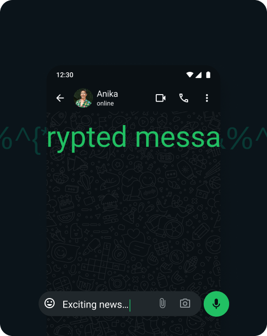 screenshot of whatsapp app showing end to end encryption of messages